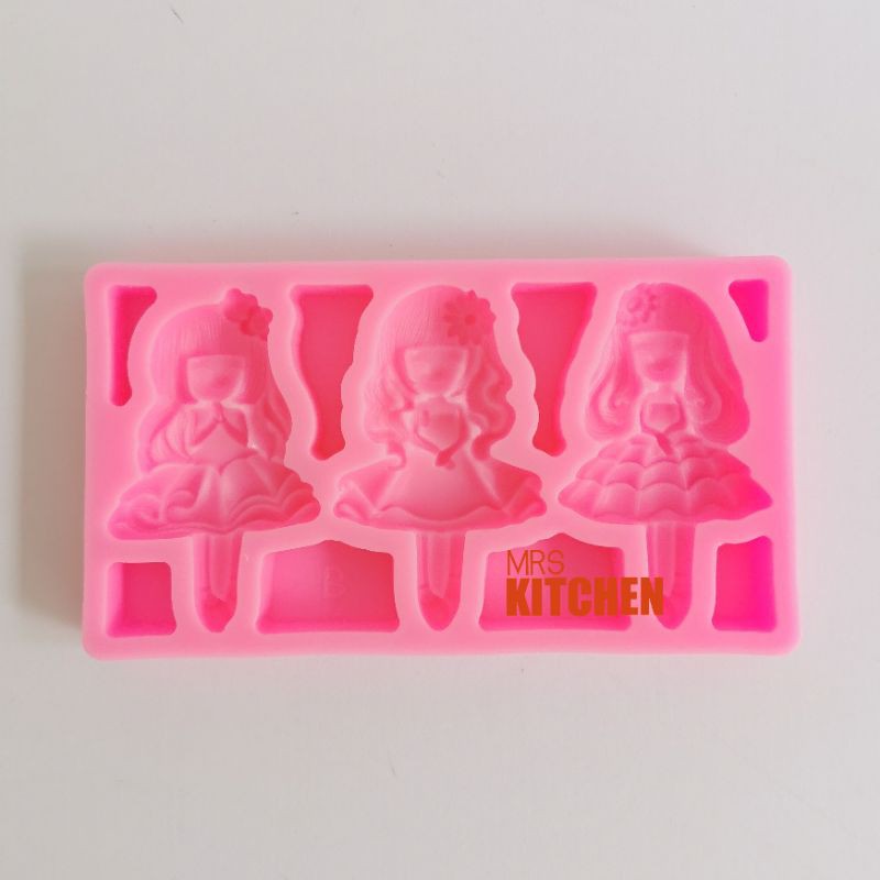 CETAKAN SILIKON BONEKA CEWEK GIRL DOLL DOLLS LUBANG 3 FONDANT COKLAT SILICONE MOLD