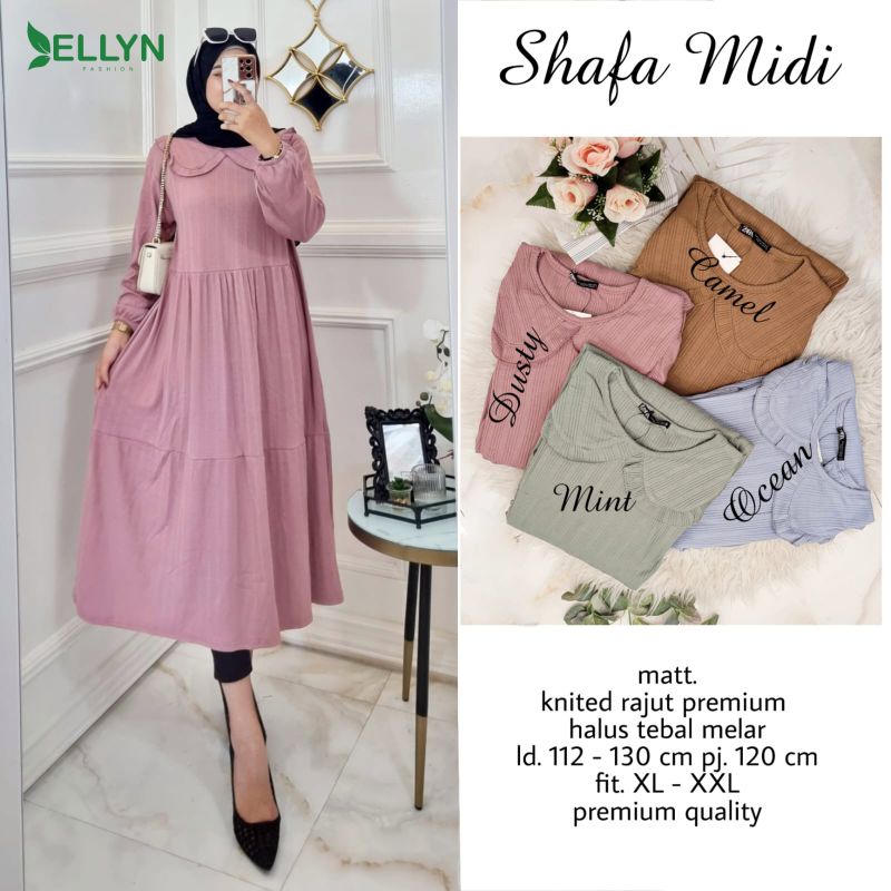 Syafa Midi Dress Muslim Terbaru Korea Style by Ellyns Midi Dress Korea Midi Dress Terbaru Kekinian M