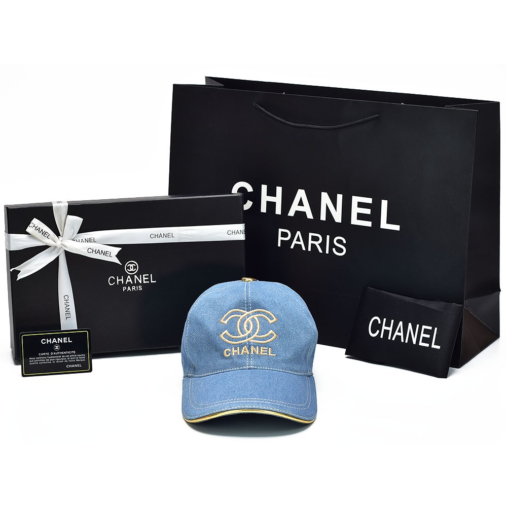 Topi Chanel Denim CC Signature Biru Jeans PHD008