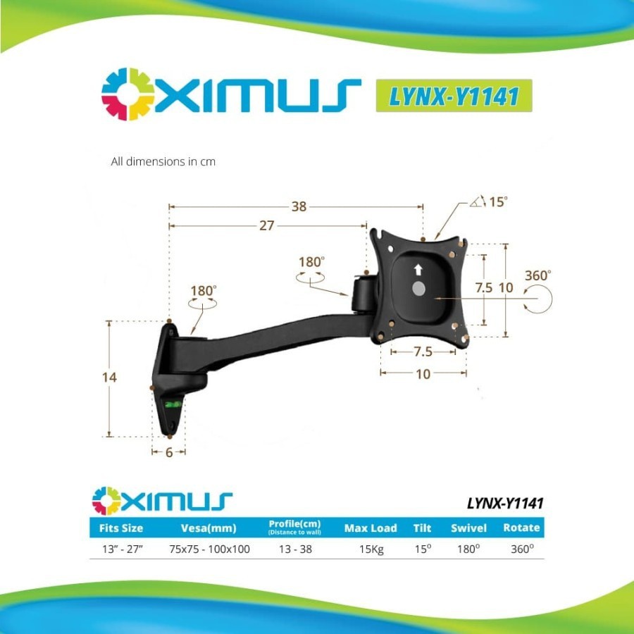 BRACKET LCD LED TV 13 - 27 LYNX Y1141 1141 Monitor Swivel Rotary 360