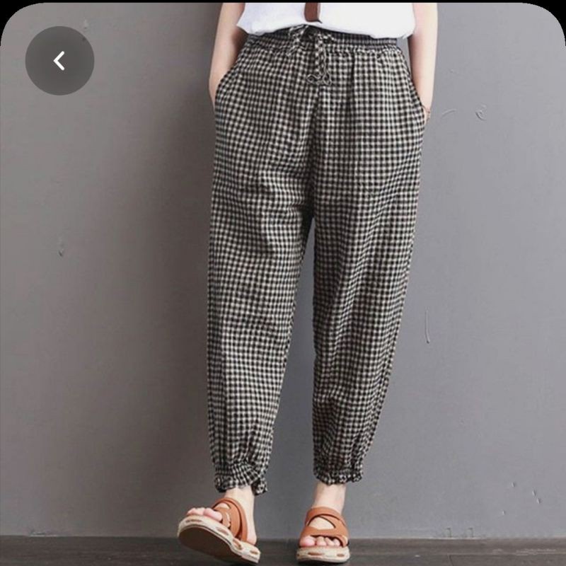 celana jogger cargo wanita- CELANA WANITA JOGER KOTAK TARTAN JUMBO