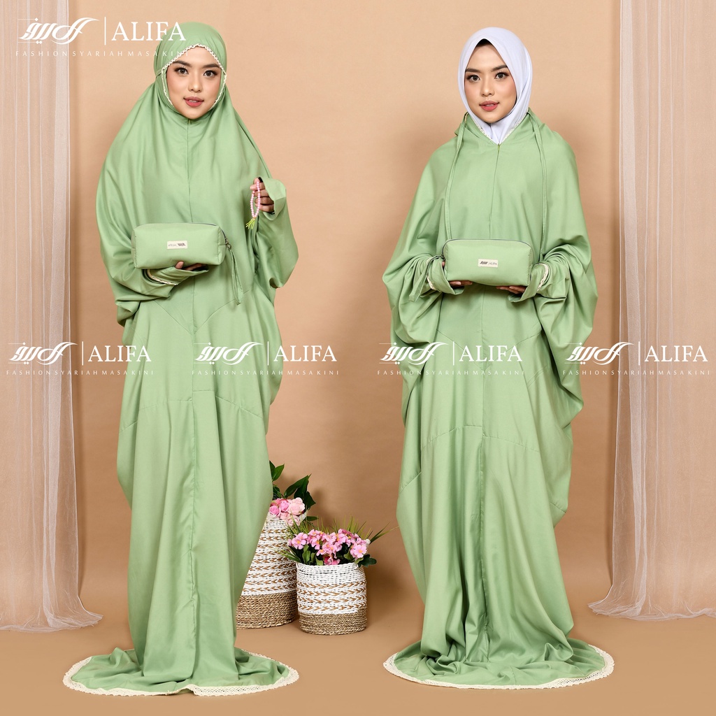 Mukena Terusan 2 in 1 Tas Pouch Mukenah Terusan Travel Free Tasbih