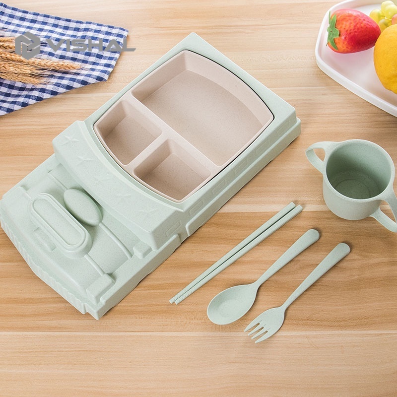 VISHAL 6Pcs Piring Makan Anak Bentuk Mobil Lucu Kereta Piring Karakter / Piring Makan VS-70