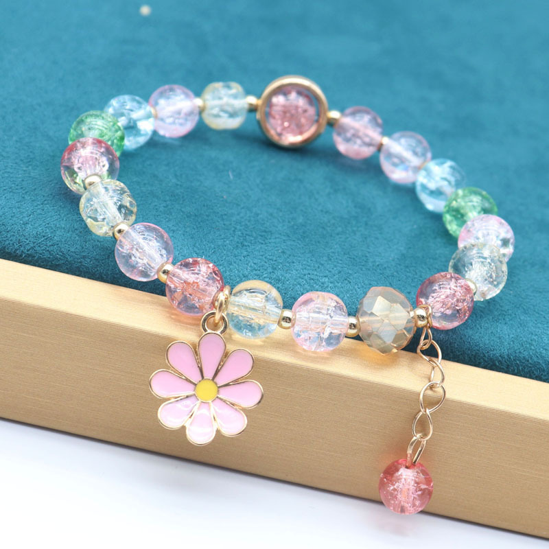 [ Ready Stock ]  Multi- Layers Crystal Bracelet with Daisy Flowers / Daisy Bracelet / Transparent Crystal Flower Bracelet / Handmade Elastic Bracelets