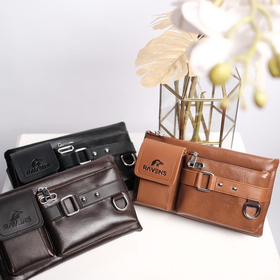Jangan Ketinggalan order..  Ravens Waistbag - Tas Slempang Pria -Tas pinggang / PU Leather Tas Raven