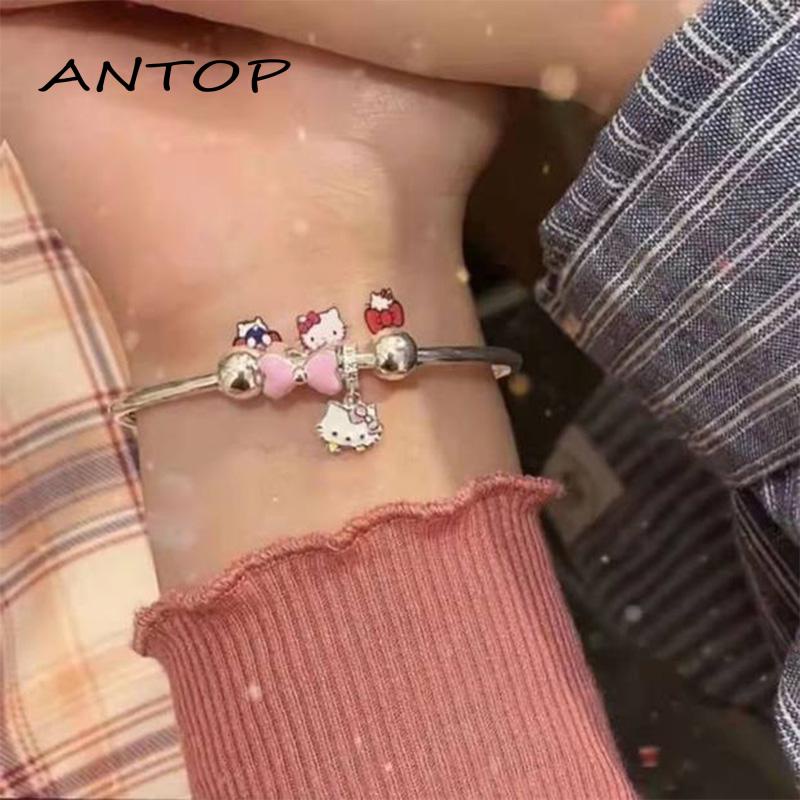 Gelang Tangan Rantai Aksen Simpul Pita Motif Hello Kitty / Cinnamon / Melody Untuk Perhiasan Wanita