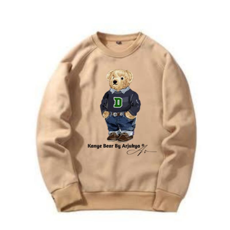 Sweater Crewneck Teddy bear Pria dan Wanita - Sweater Teddy bear - Black and cream