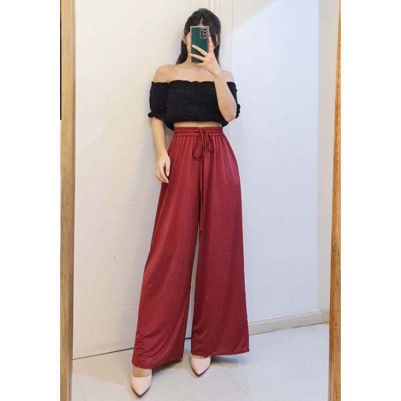 Celana Kulot Rayon Crincle Crinkle Airflow Panjang Wanita Premium Highwaist Loose Cullote Pants Homewear Jumbo Terbaru Kekinian-JAZZ CRINCLE MARUN