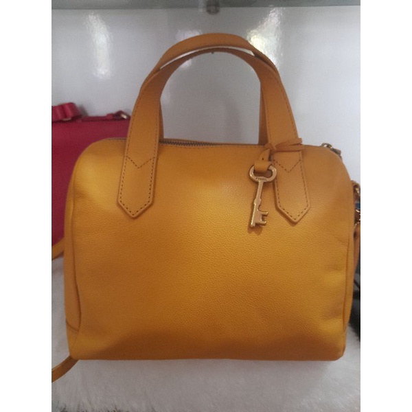 tas fossil fiona satchel golden yellow preloved