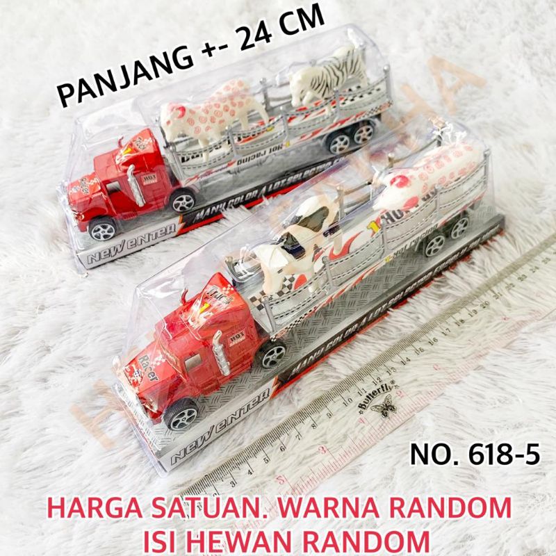 MAINAN NO. 618-5 TRUK ANGKUT MUAT HEWAN BINATANG 2 EKOR ADA SAPI DOMBA KAMBING KUDA ZEBRA BIRI BIRI 