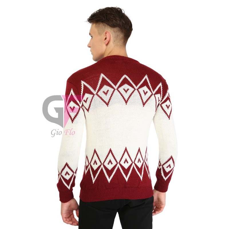 GIOFLO Pakaian Outer Sweater Rajut Motif Tribal Krem Maroon / SWE 1069