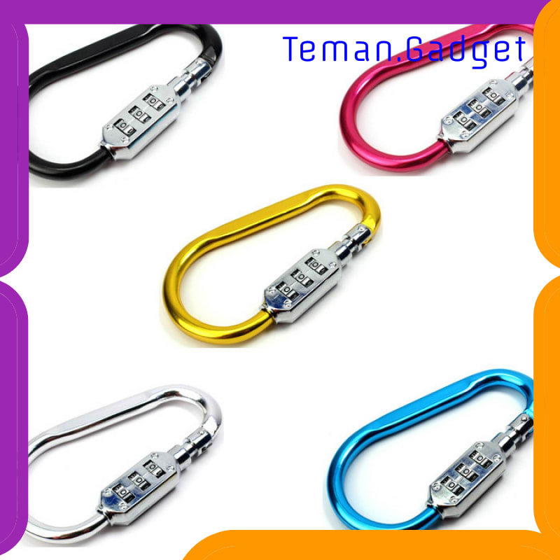 TG-ID029 ALUMINUM ALLOY D-TYPE LOCK CARABINER 3 DIAL PASSWORD PADLOCK - CRBR488