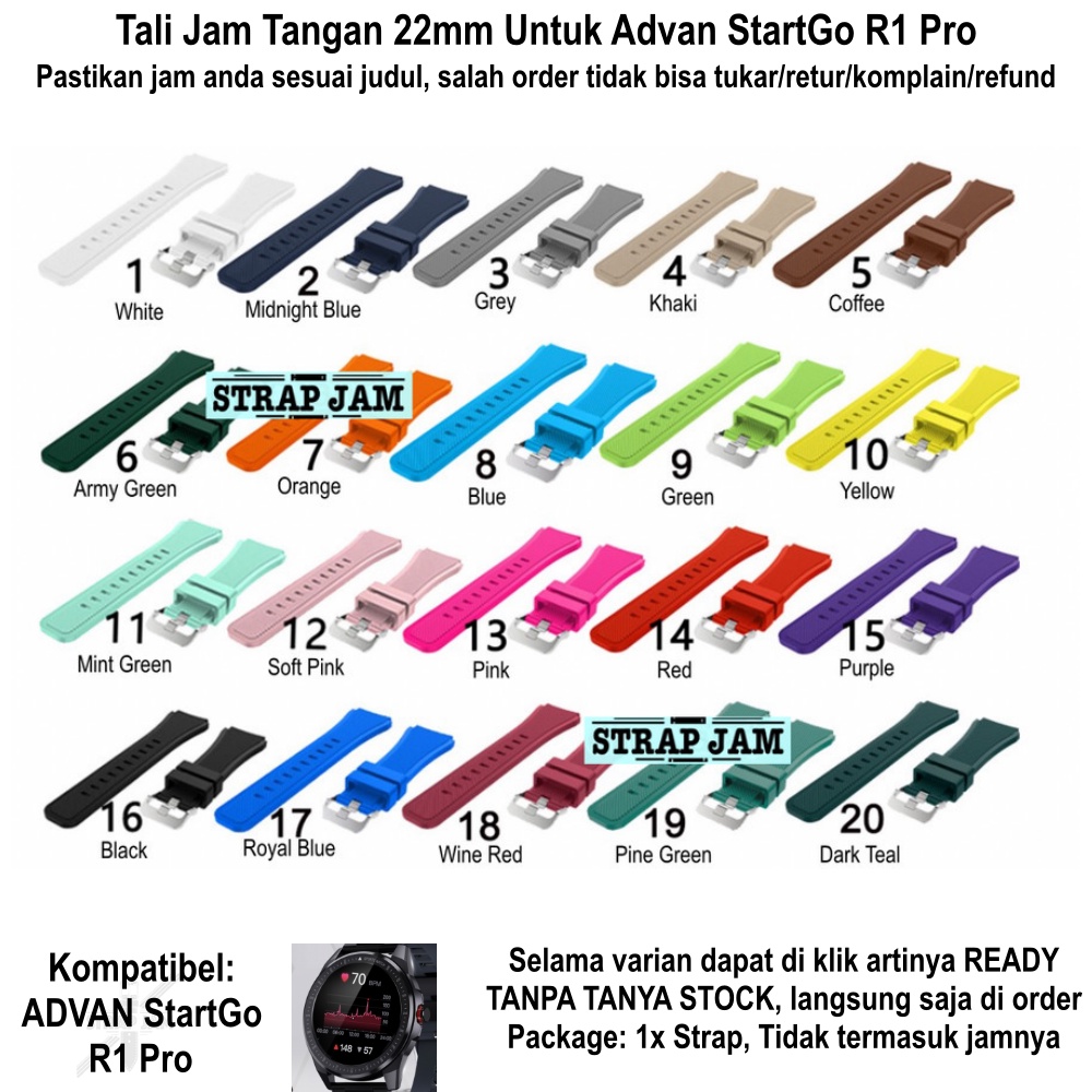 MS3 Tali Jam Advan StartGo R1 Pro - Strap 22mm Rubber Silikon Bergaris Miring