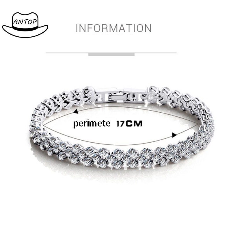 Gelang Titanium Bangle Anti Karat Gaya Roma Dengan Permata Kristal Berkilau Gelang Wanita Bracelet ANTOP