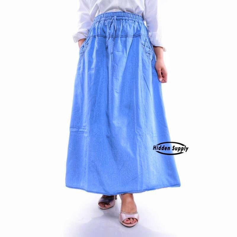 Rok Wanita Panjang Katun Semi Jeans Greige jins lokal office serba 35 bawahan Murah semi jeans halus grey by CB-2