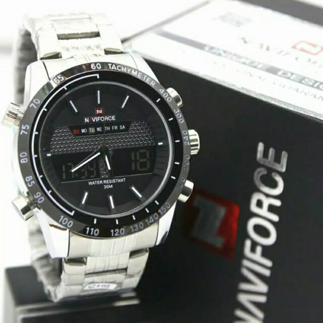 JAM TANGAN PRIA NAVIFORCE NF 9024 M BODY SILVER LIST PUTIH ORIGINAL
