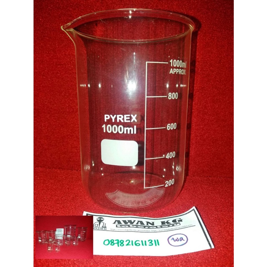 BEAKER GLASS GELAS BEAKER KIMIA 1000 ML PYREX