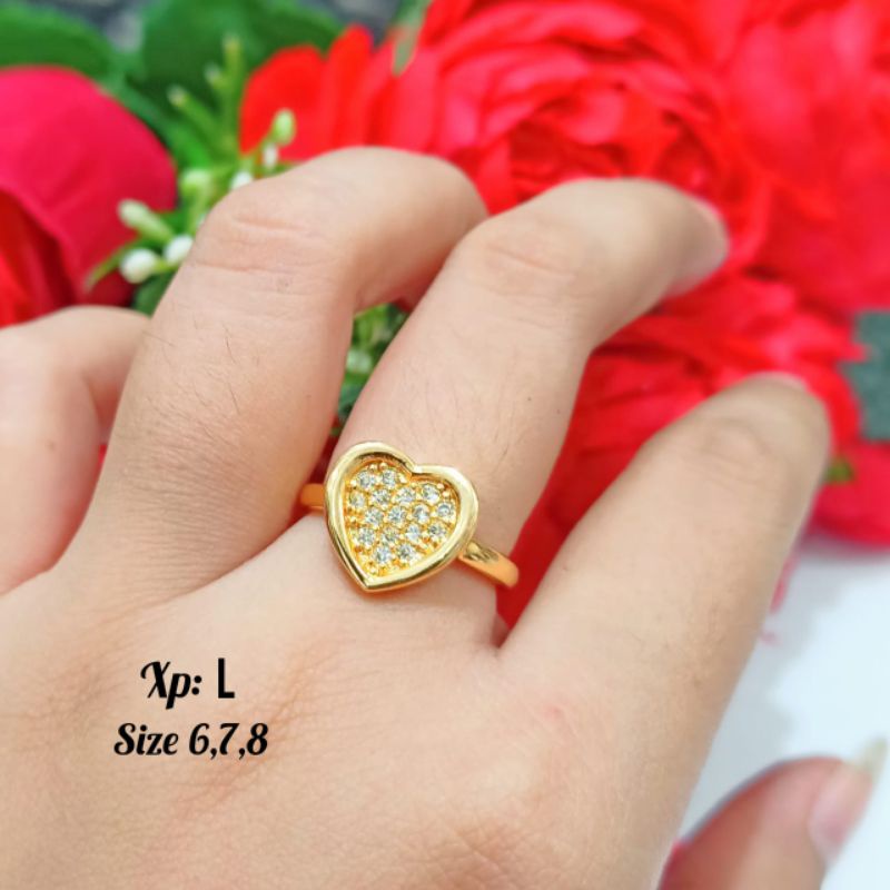 Cincin permata zircon Dewasa motif love full gold&amp;silver tidak karat *COD*