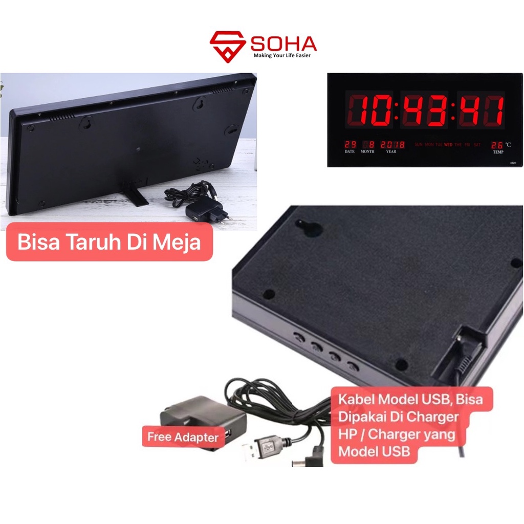 JD- 4622 Jam Dinding Digital Ada Alarm Layar Besar 47 x 23 cm LED CLOCK WALL Dinding / jam Meja digital Smart Watch