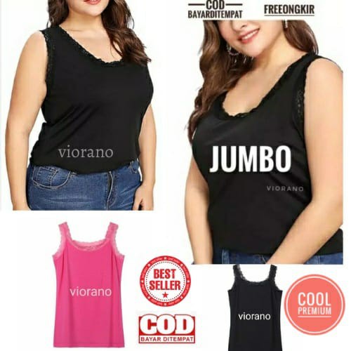 Tanktop Renda Wanita Jumbo Viorano / Camisol Tangtop Singlet Cewek Renda Jumbo Super Soft Fit XXL