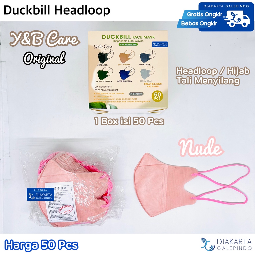 Masker Duckbill Headloop / Duckbill Hijab Mix Warna 1 Box isi 50 Pcs