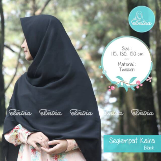Jilbab Elmina Segi empat Kaira Black by Elmina Hijab