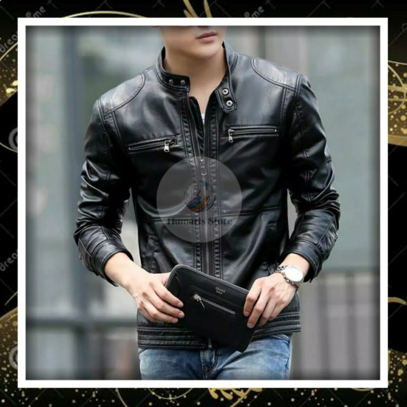 JAKET KULIT PRIA COWOK CASUAL KOREA NEW