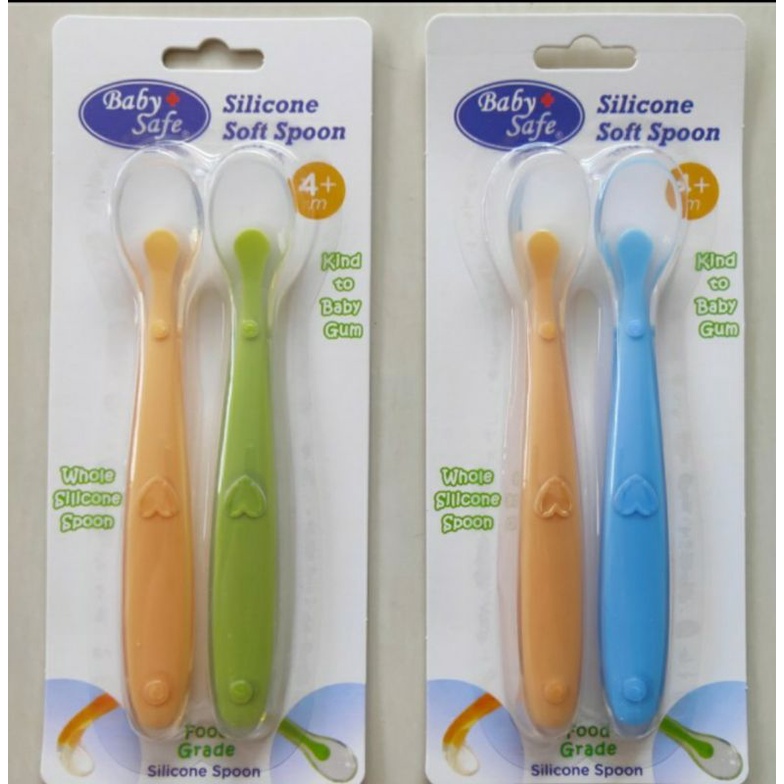 Baby Safe Silicone Spoon Isi 2 / Sendok Makan Mpasi Bayi Silikon BPA Free
