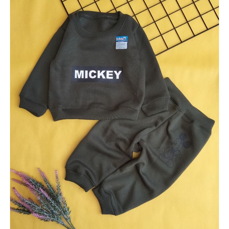 set sweater fleece bayi 3-12 bulan motif miky