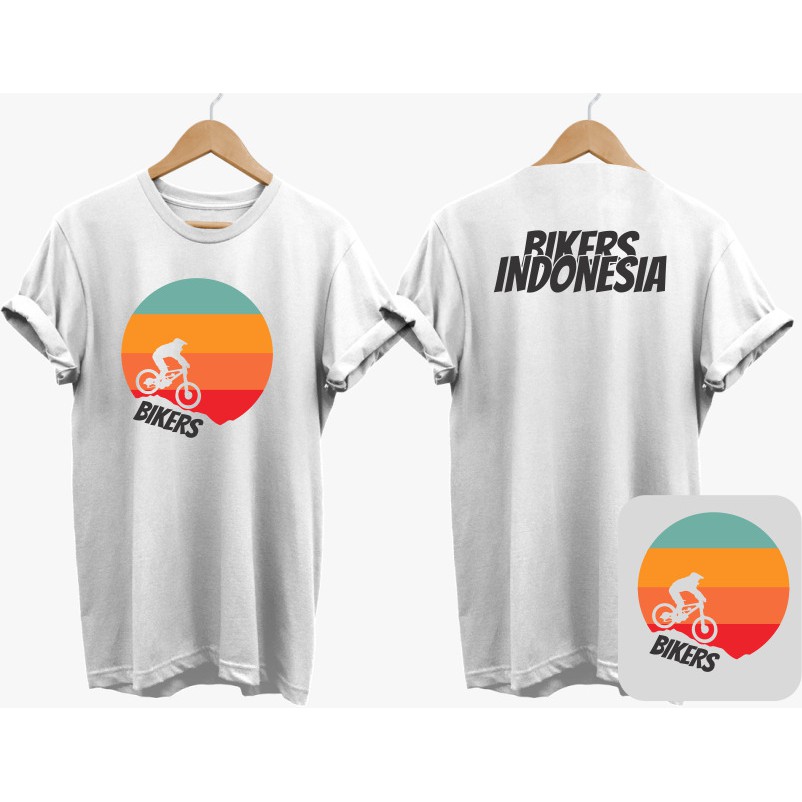 Kaos Sepeda Bikers Indonesia Sunset Bulet combed 30s depan belakang