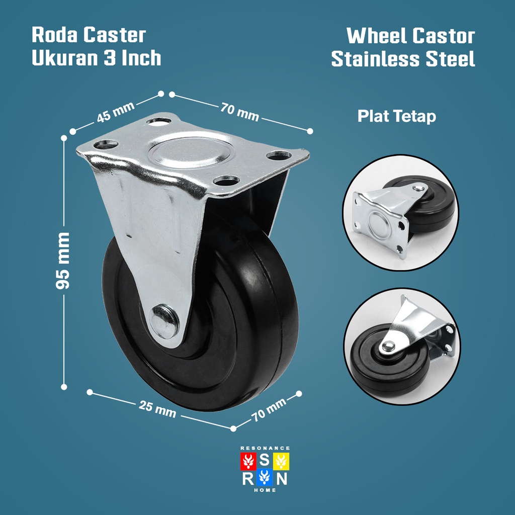 Roda Caster Karet Gepeng 3 Inch / Kastor Furniture / Wheel Caster Resonance Home