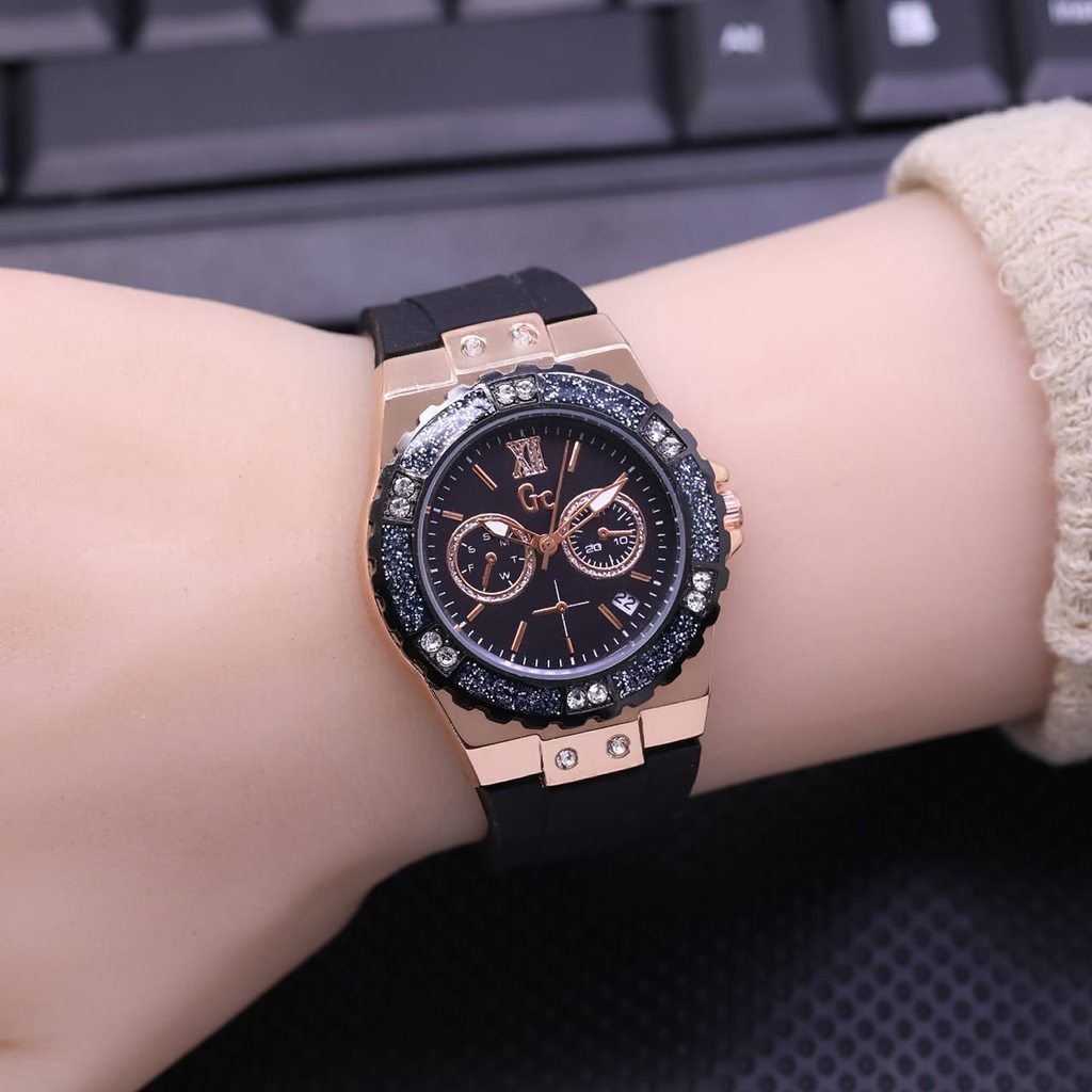 Jam Tangan Wanita Fashion L3704S Tali Rubber Tanggal Aktif Chrono Variasi Free Box &amp; Baterai