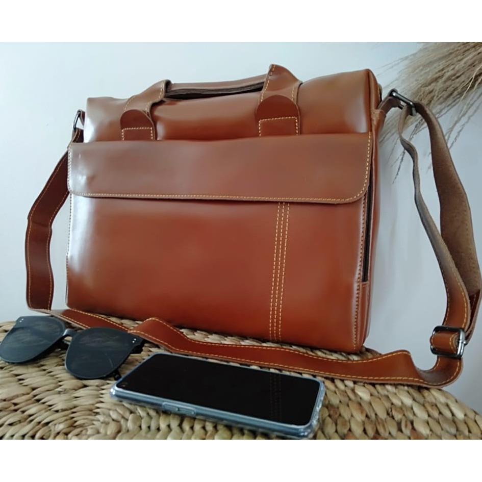 TAS KULIT GARUT PRIA WANITA TAS LAPTOP 14 INCH SELEMPANG