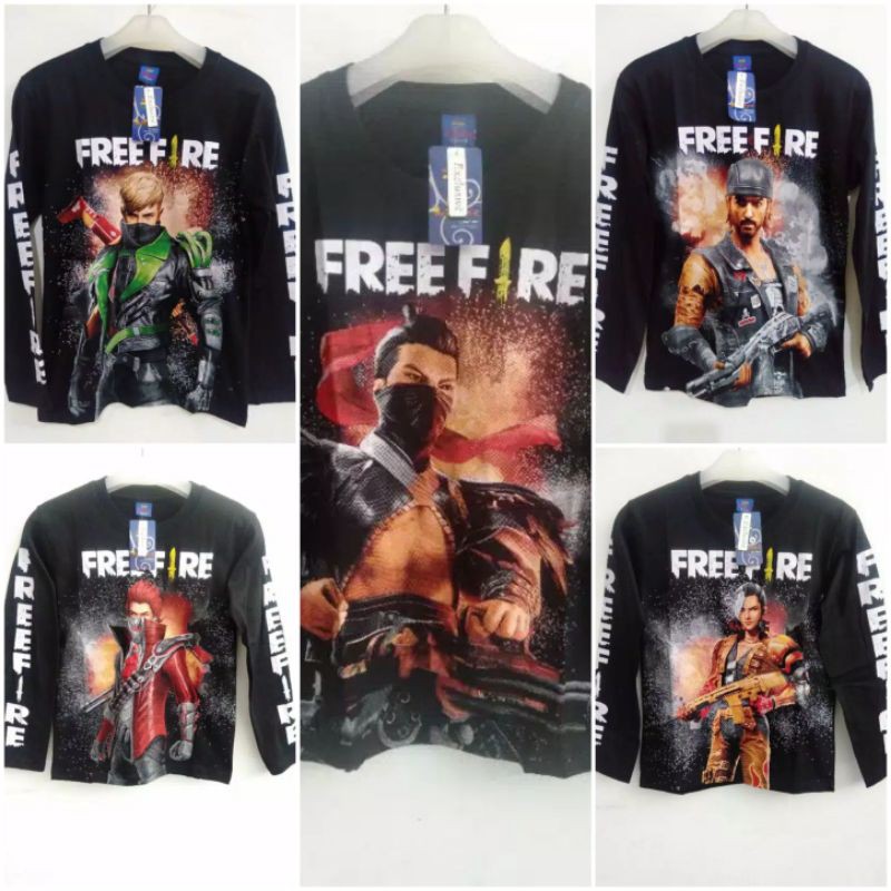 KAOS / BAJU ANAK FF FREE FIRE HITAM LENGAN PANJANG / EP EP GAME GARENA MURAH