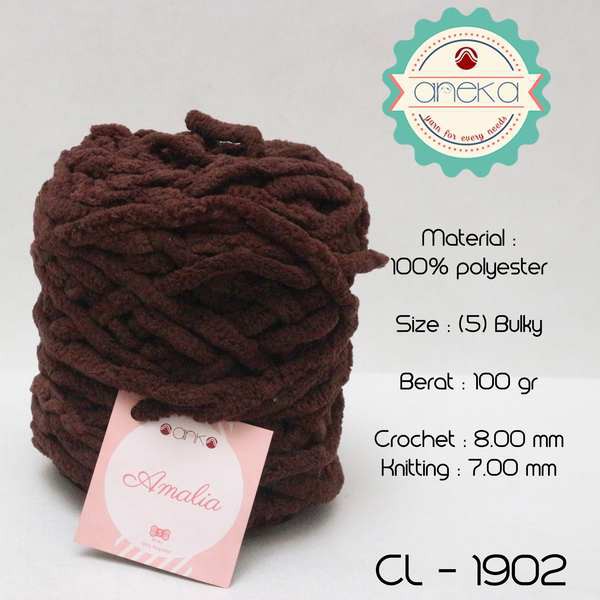 Benang Rajut Chenille Midi Amalia Yarn 1902 Cokelat Kopi