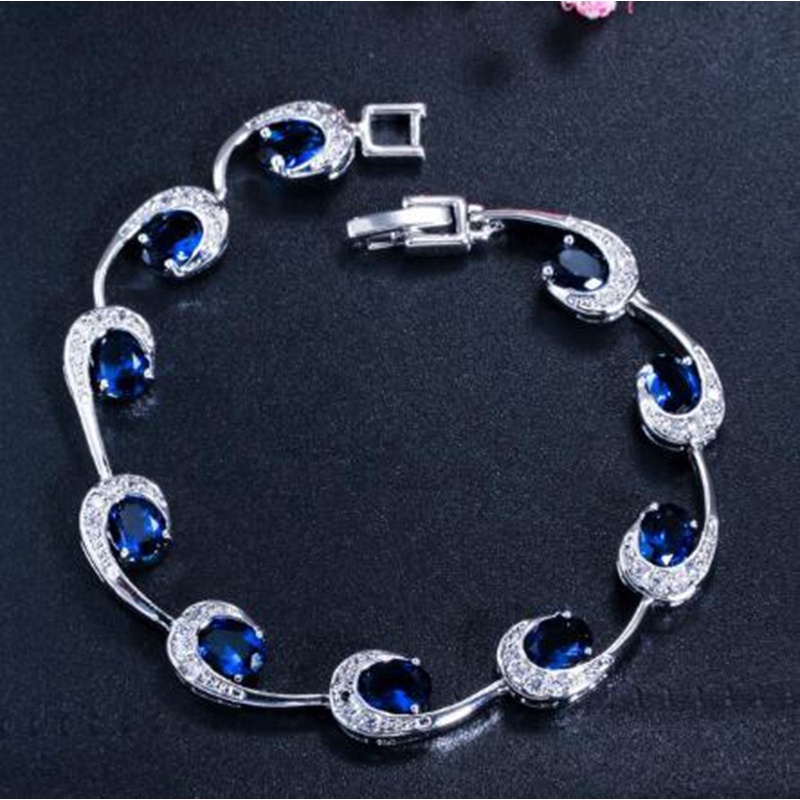 Gelang Tangan Wanita Hias Batu Kristal Zircon Imitasi Bentuk Oval Warna Hijau Simple Casual