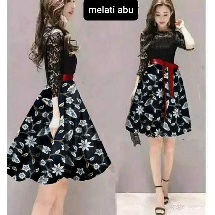 Dress pesta remaja tanggung brokat kombinasi batik gaun bridal perempuan gereja natal formal resmi