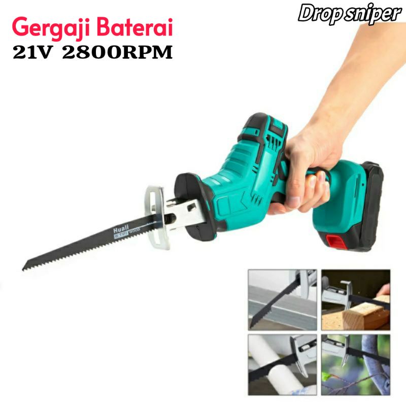 Mesin Gergaji Besi Kayu Portable 21V Cordless Reciprocating Saw 2800RPM