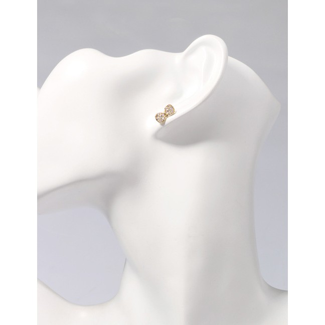 LRC Anting Tusuk Fashion Gold S925 Silver Pin Micro Inlaid Zircon Bow Earrings D15315
