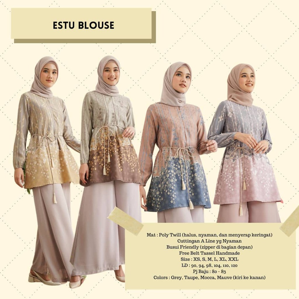 ESTU BLOUSE GEULIS ID XS S M L XL XXL MERIN TUNIK TUNIC MAUVE TAUPE GREY MOCCA
