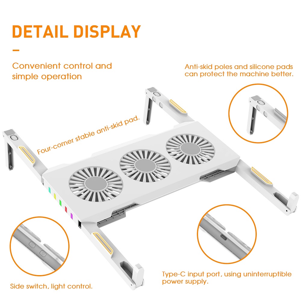 OUTMIX Notebook Cooling Pad Laptop Ultra Thin Radiator Cooler Base RGB - X1 - White