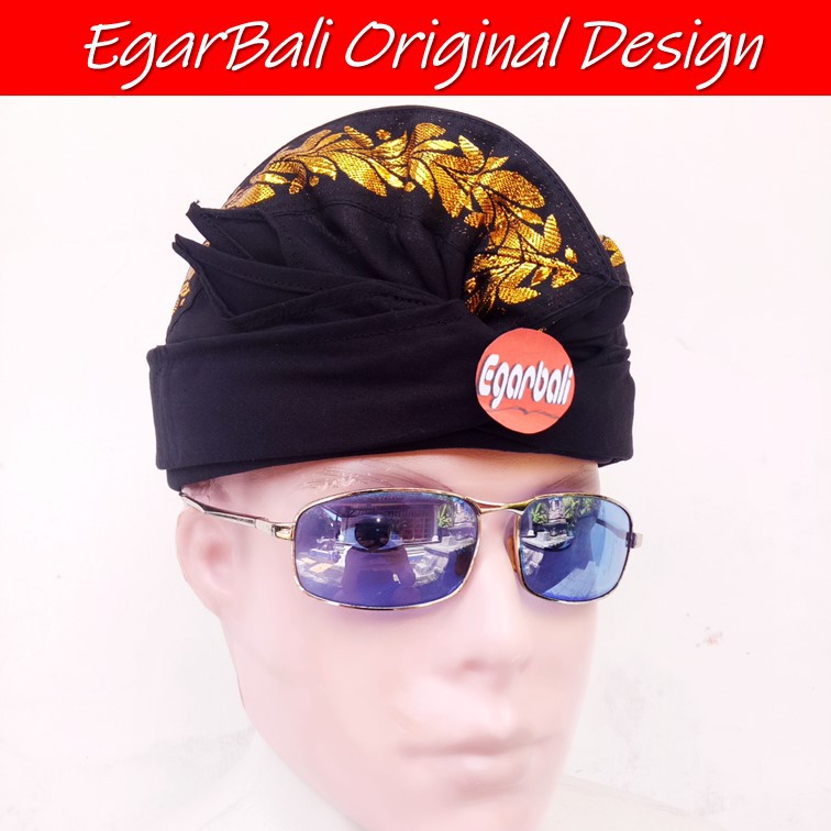 EgarBali udeng hitam tepi padi emas