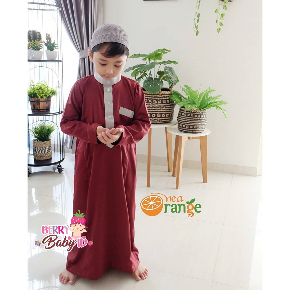 Nea Orange Gamis Velvet Baju Muslim Anak GRATIS Peci Rajut Berry Mart