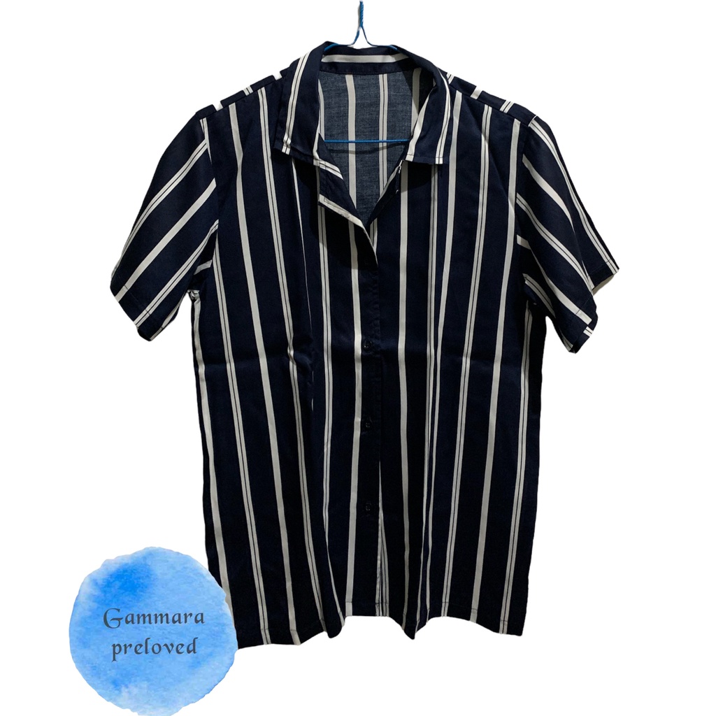STRIPE NAVY PUTIH|BAJU PRELOVED|ATASAN WANITA|KEMEJA WANITA|SECOND|BEKAS