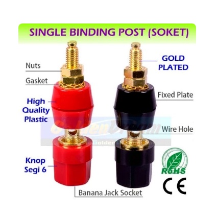 Binding Post Terminal Soket Banana 4mm Jack Speaker Power Pos 1 SET HITAM MERAH