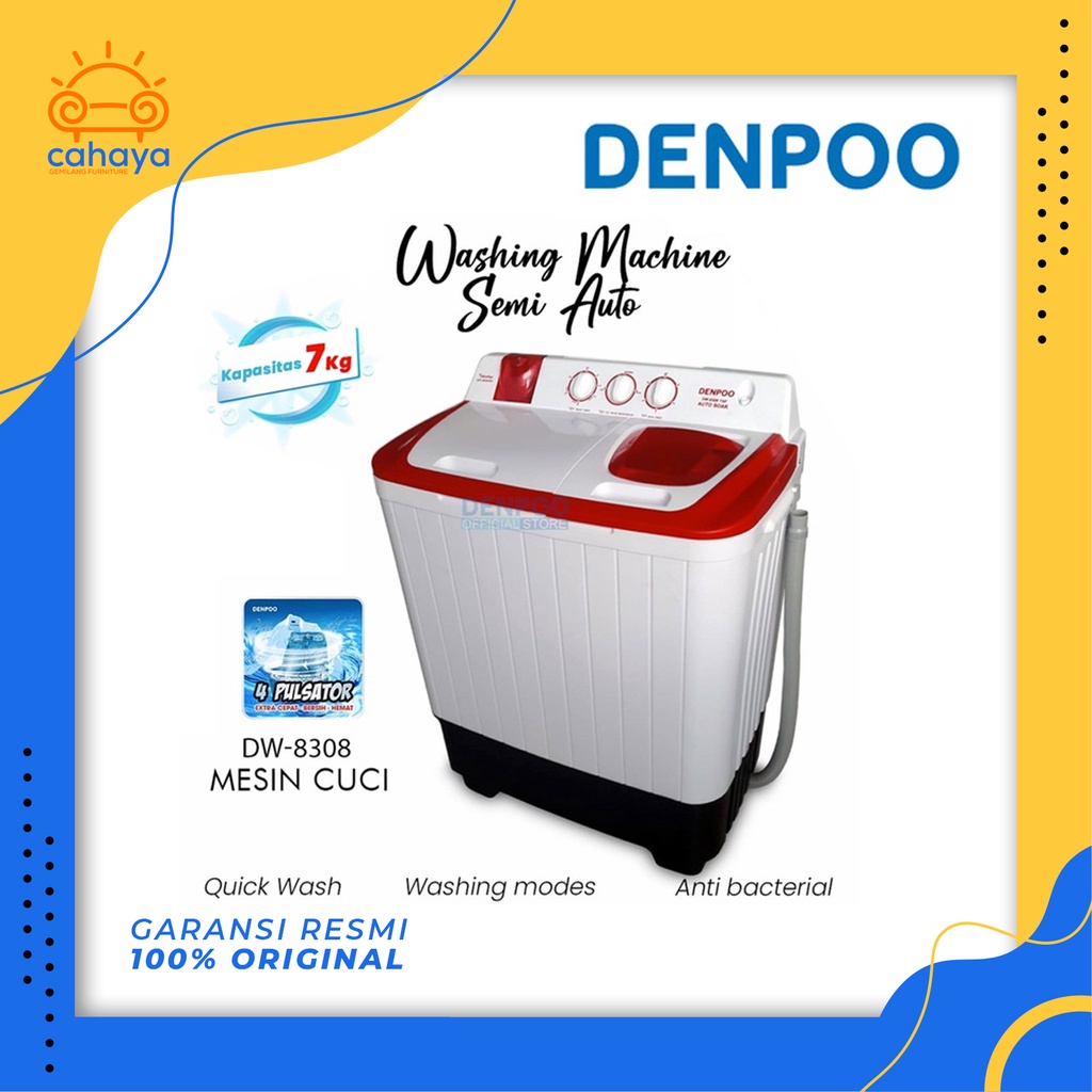 FREE ONGKIR* DENPOO MESIN CUCI TWIN TUB 2 TABUNG DW 8308 / DW-8308 (8 KG)