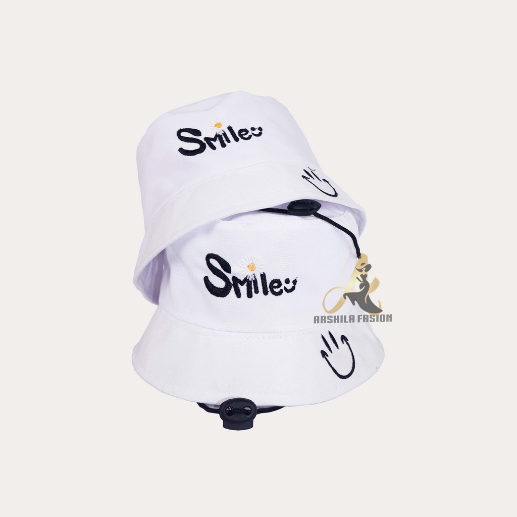 Topi Bucket Anak Tali Bordir 2 Gambar Smile-Daisy