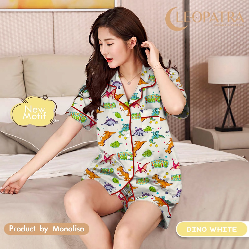 Monalisa Piyama Dewasa Wanita HP L ( All Size ) Motif Karakter-Dino White