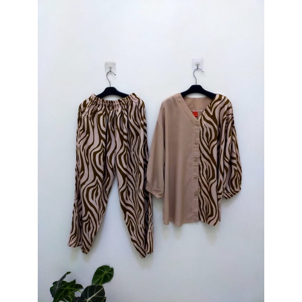 STELAN MAMA ROSA RAYON KOMBINASI ZEBRA(COD)ONE SET WANITA TERBARU/ONE SET VIRAL KEKINIAN