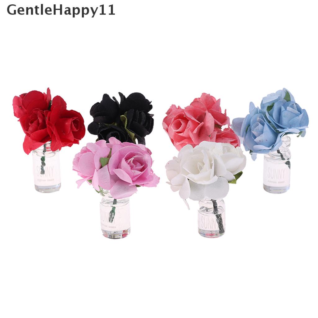 Gentlehappy Miniatur Botol Kaca Isi Bunga Mawar Skala 1: 12 Untuk Dekorasi Rumah Boneka